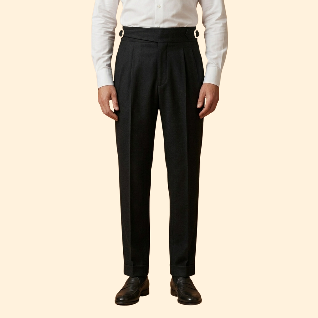 Men's High Waisted Tailored Trousers-Trousers-Azzella London