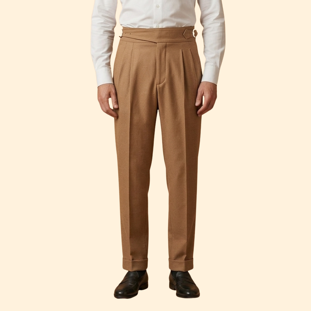 Men's High Waisted Tailored Trousers-Trousers-Azzella London