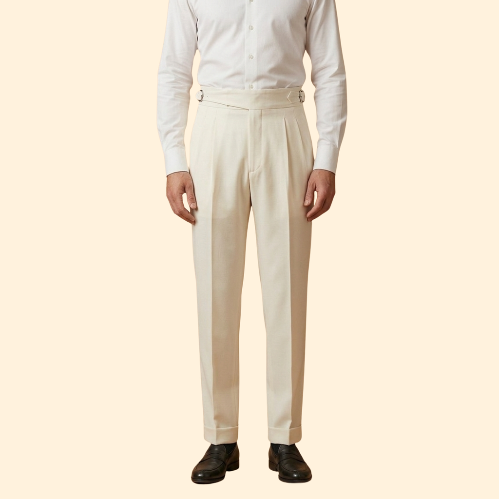 Men's High Waisted Tailored Trousers-Trousers-Azzella London