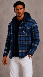 Men's Hooded Check Winter Jacket-Azzella London