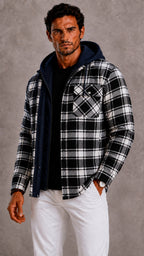 Men's Hooded Check Winter Jacket-Azzella London