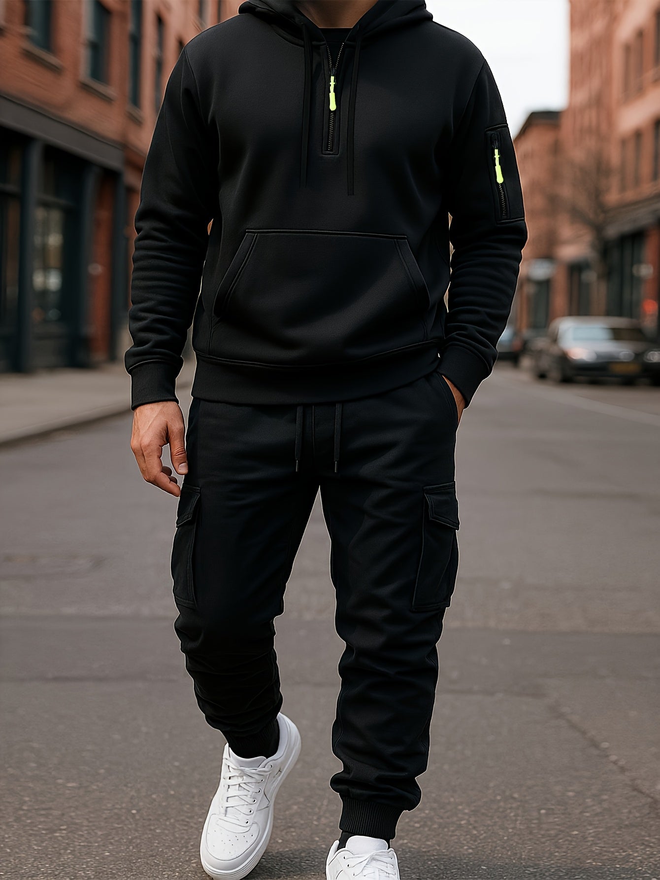 Men's Hooded Tracksuit with Cargo Joggers-Tracksuit-Azzella London