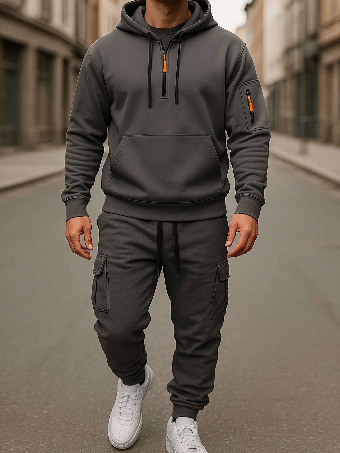 Men's Hooded Tracksuit with Cargo Joggers-Tracksuit-Azzella London
