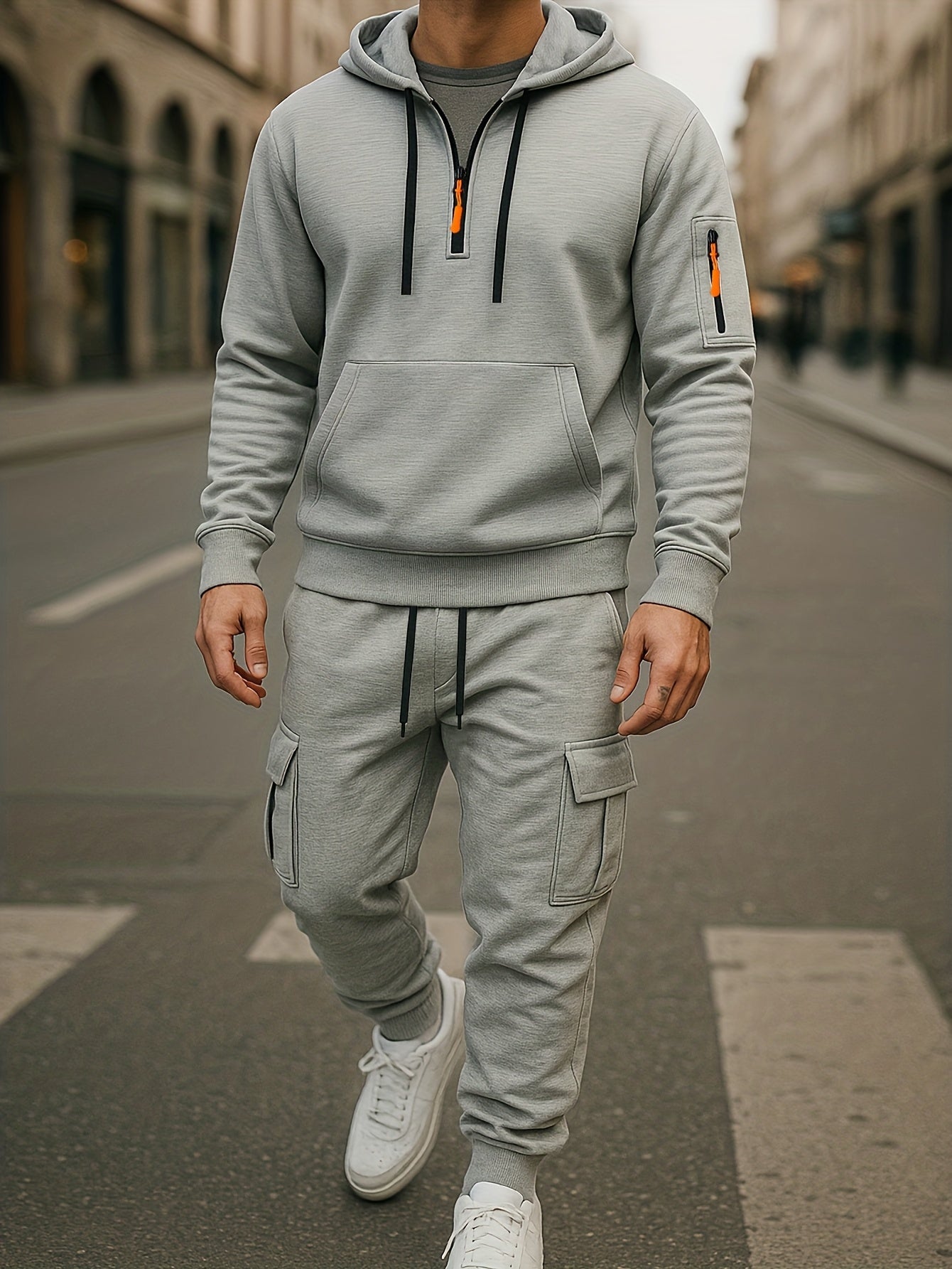 Men's Hooded Tracksuit with Cargo Joggers-Tracksuit-Azzella London