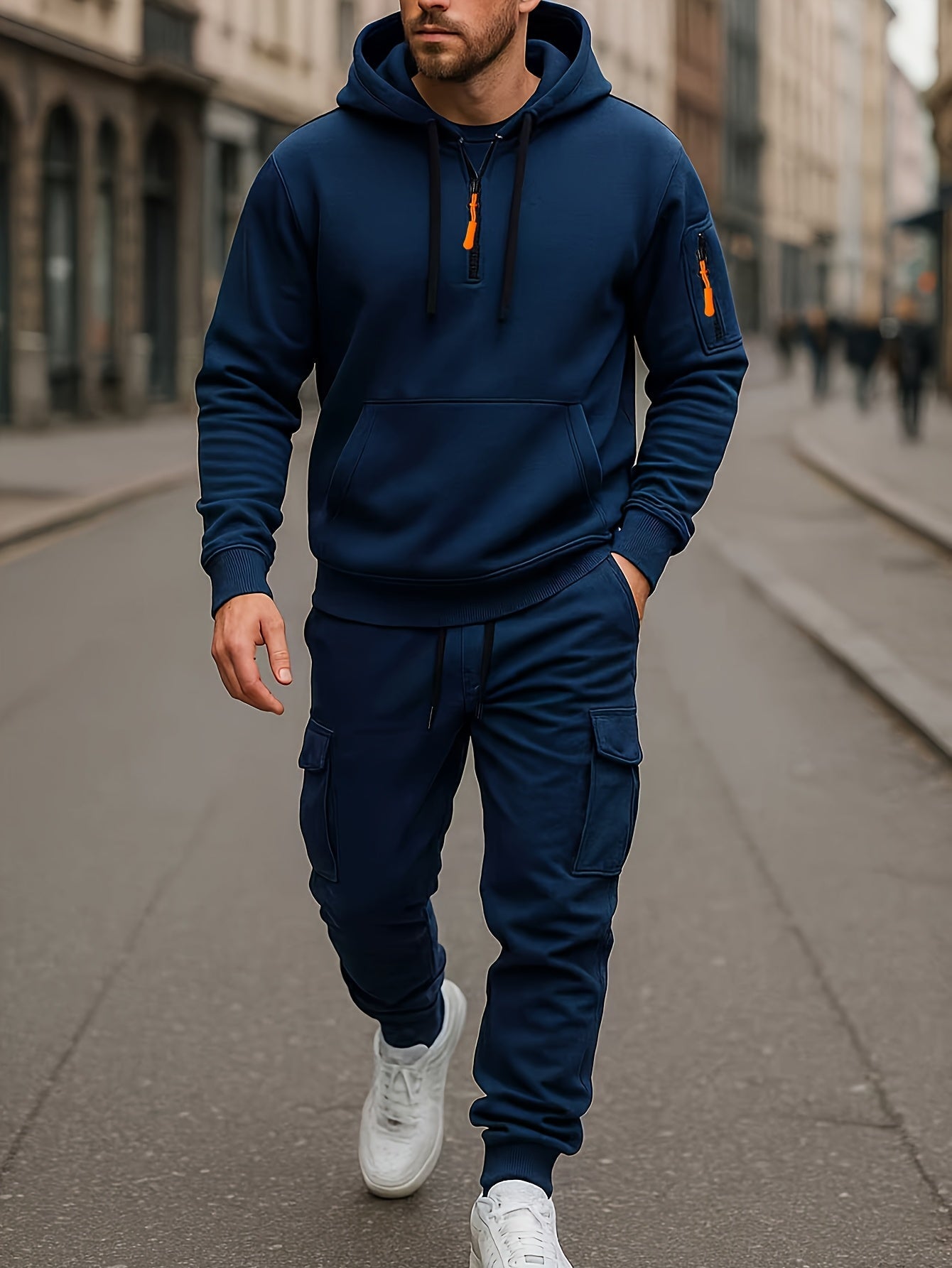 Men's Hooded Tracksuit with Cargo Joggers-Tracksuit-Azzella London