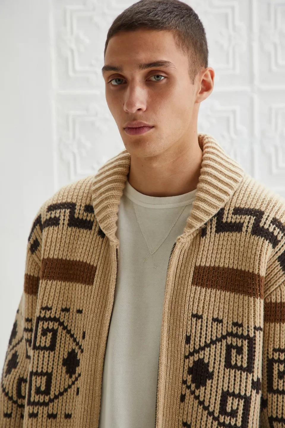 Men's Jacquard Pattern Cardigan-Azzella London
