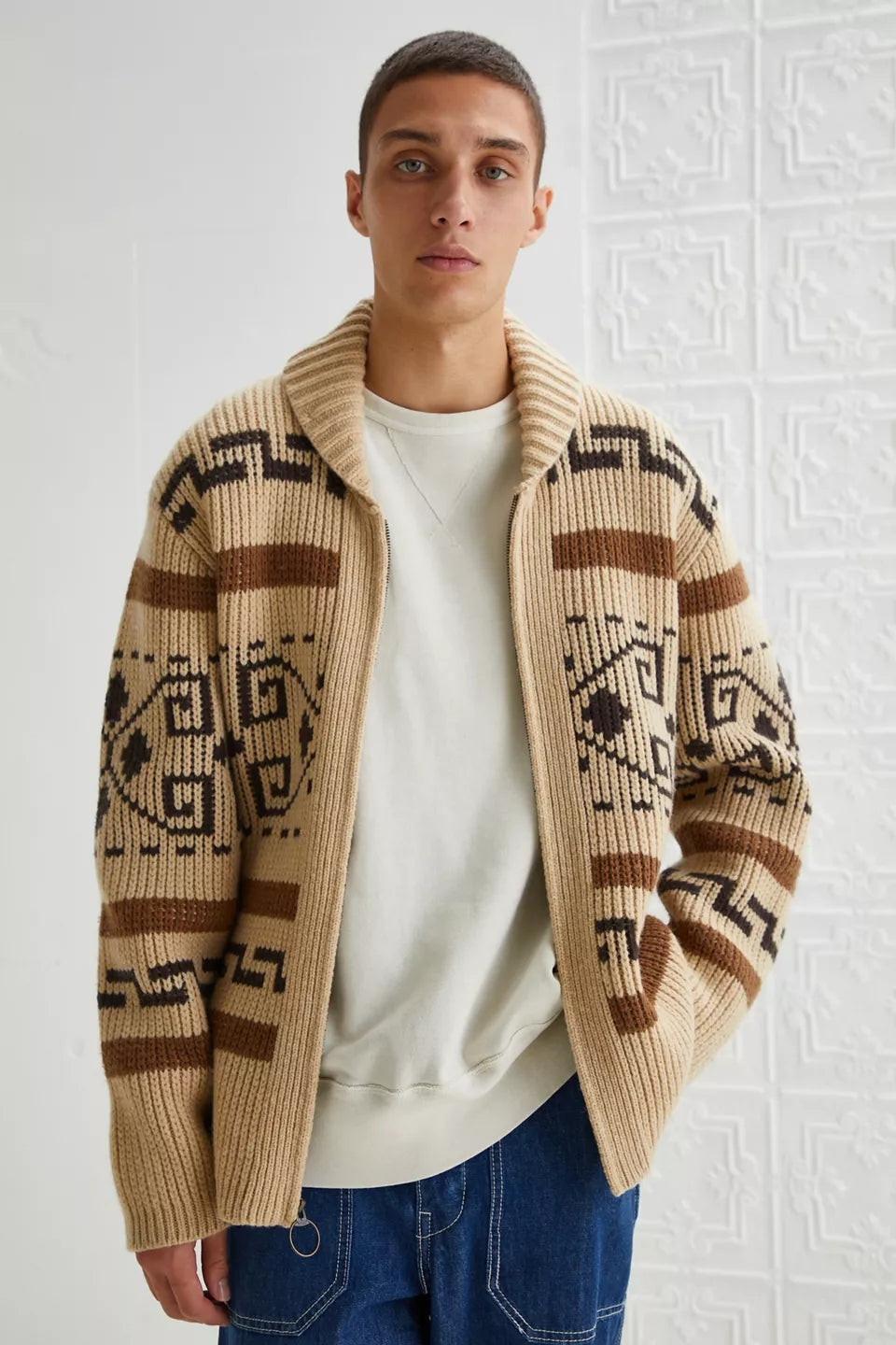 Men's Jacquard Pattern Cardigan-Azzella London