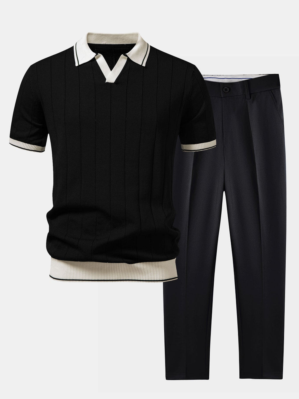 Men’s Knit Polo and Tapered Trousers Smart Casual Set-Azzella London
