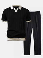 Men’s Knit Polo and Tapered Trousers Smart Casual Set-Azzella London