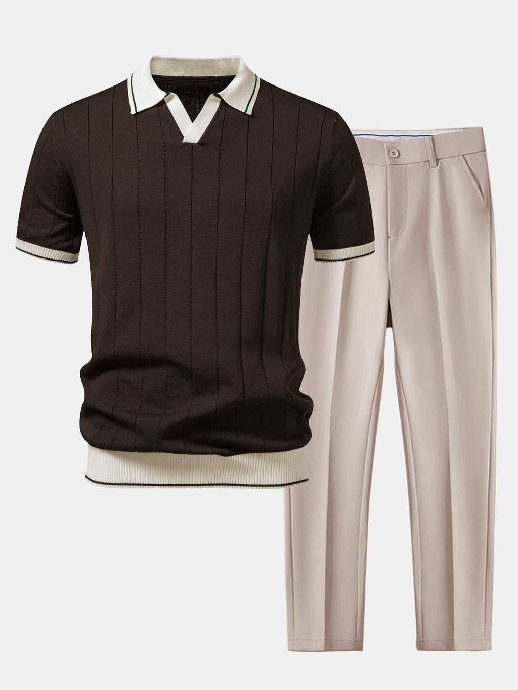 Men’s Knit Polo and Tapered Trousers Smart Casual Set-Azzella London