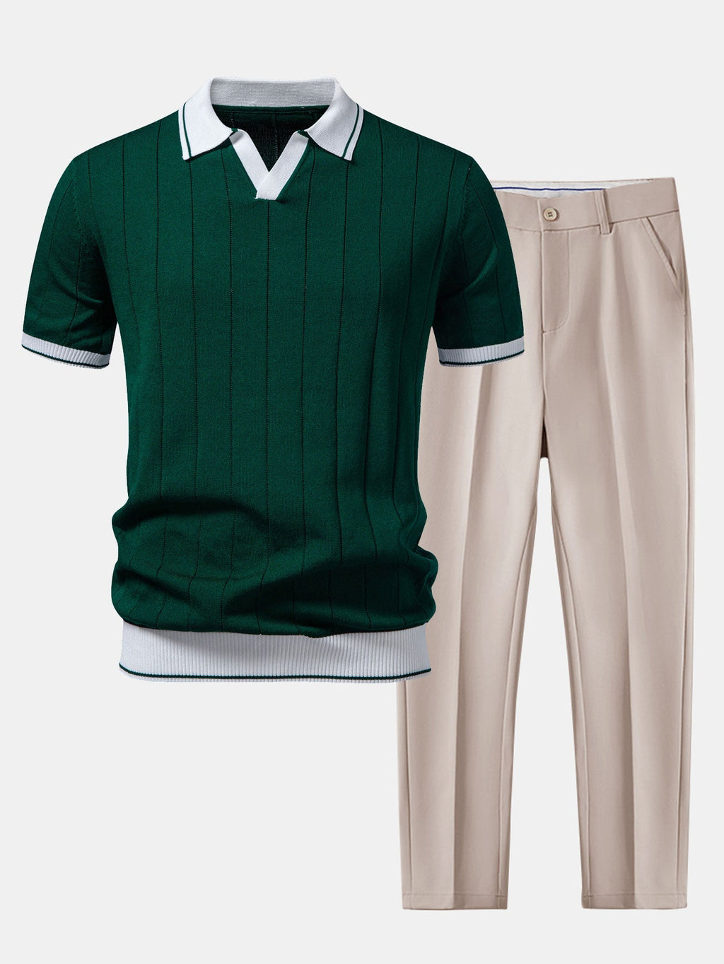 Men’s Knit Polo and Tapered Trousers Smart Casual Set-Azzella London