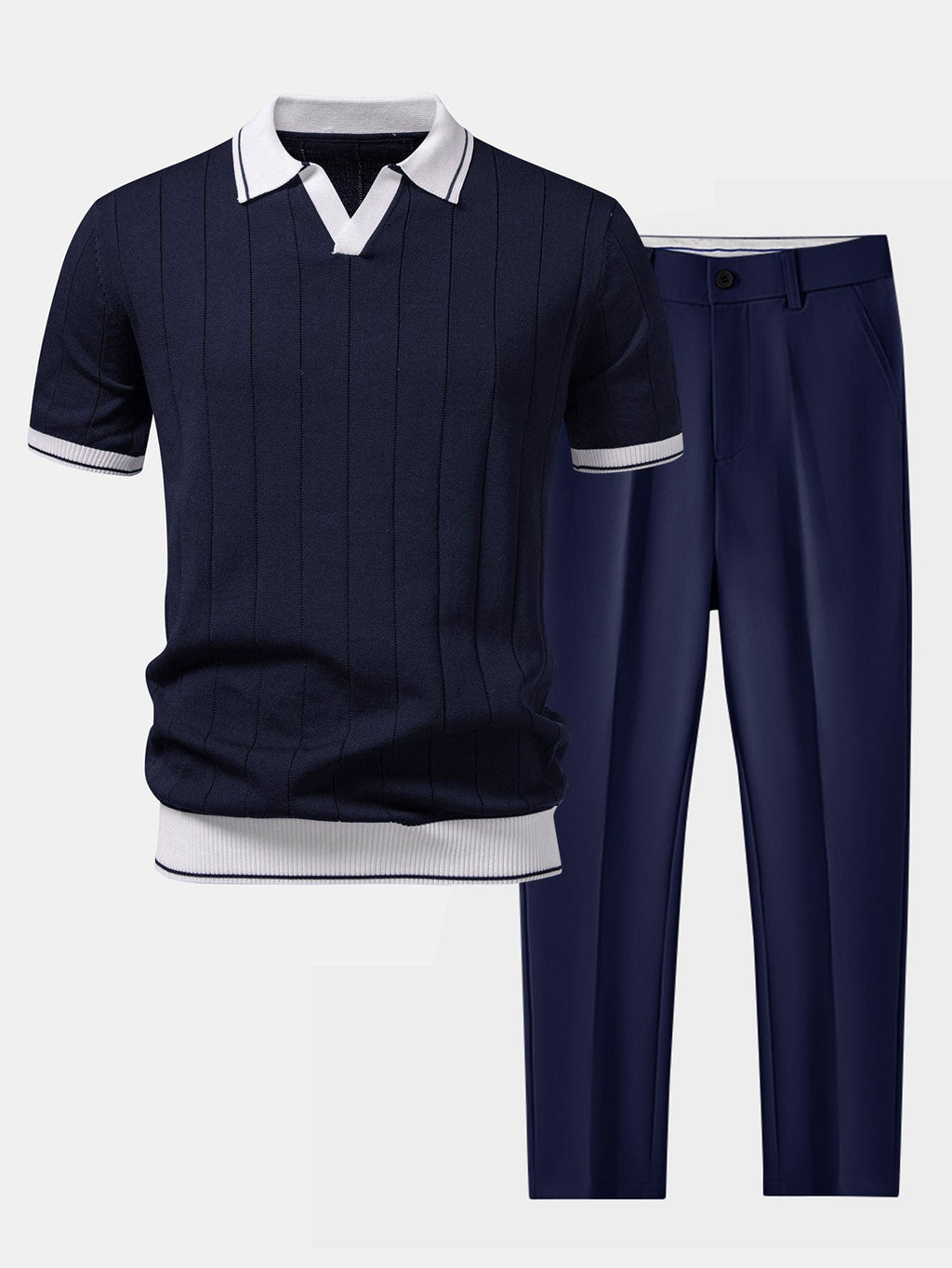 Men’s Knit Polo and Tapered Trousers Smart Casual Set-Azzella London
