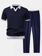 Men’s Knit Polo and Tapered Trousers Smart Casual Set-Azzella London