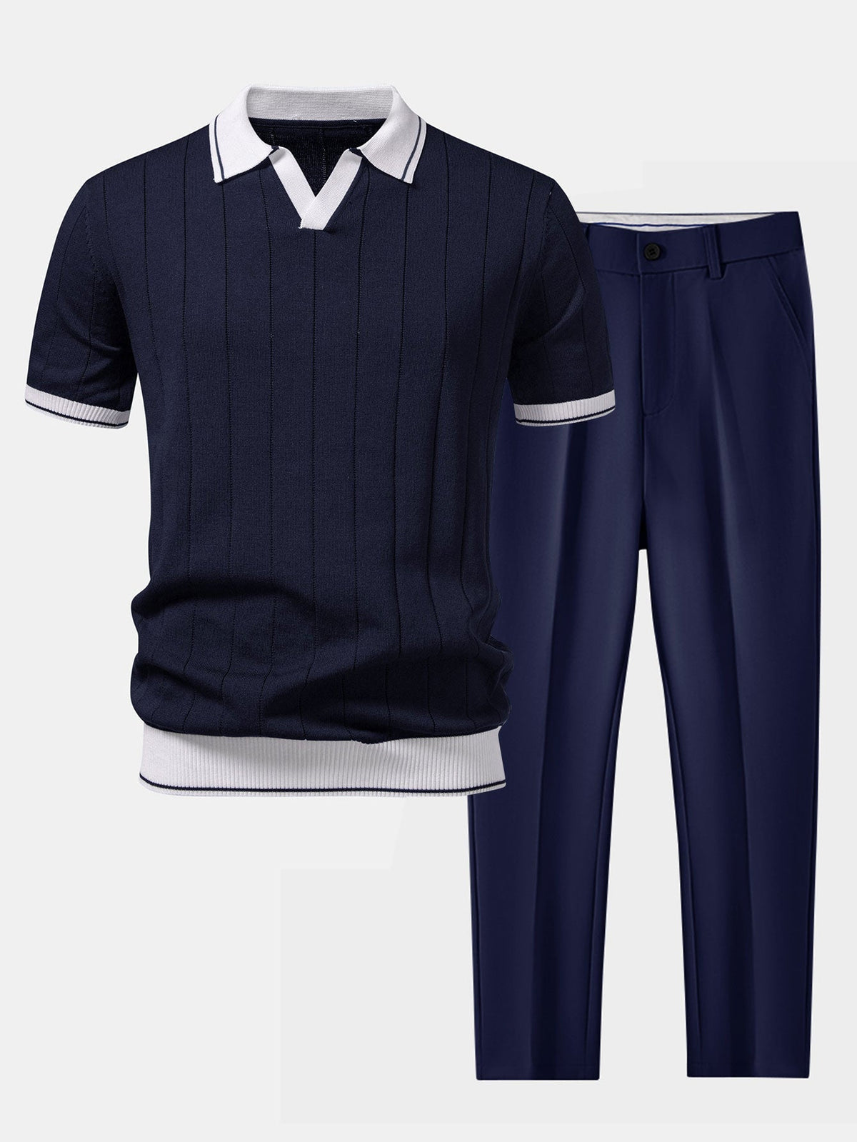 Men’s Knit Polo and Tapered Trousers Smart Casual Set-Azzella London