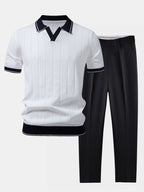 Men’s Knit Polo and Tapered Trousers Smart Casual Set-Azzella London