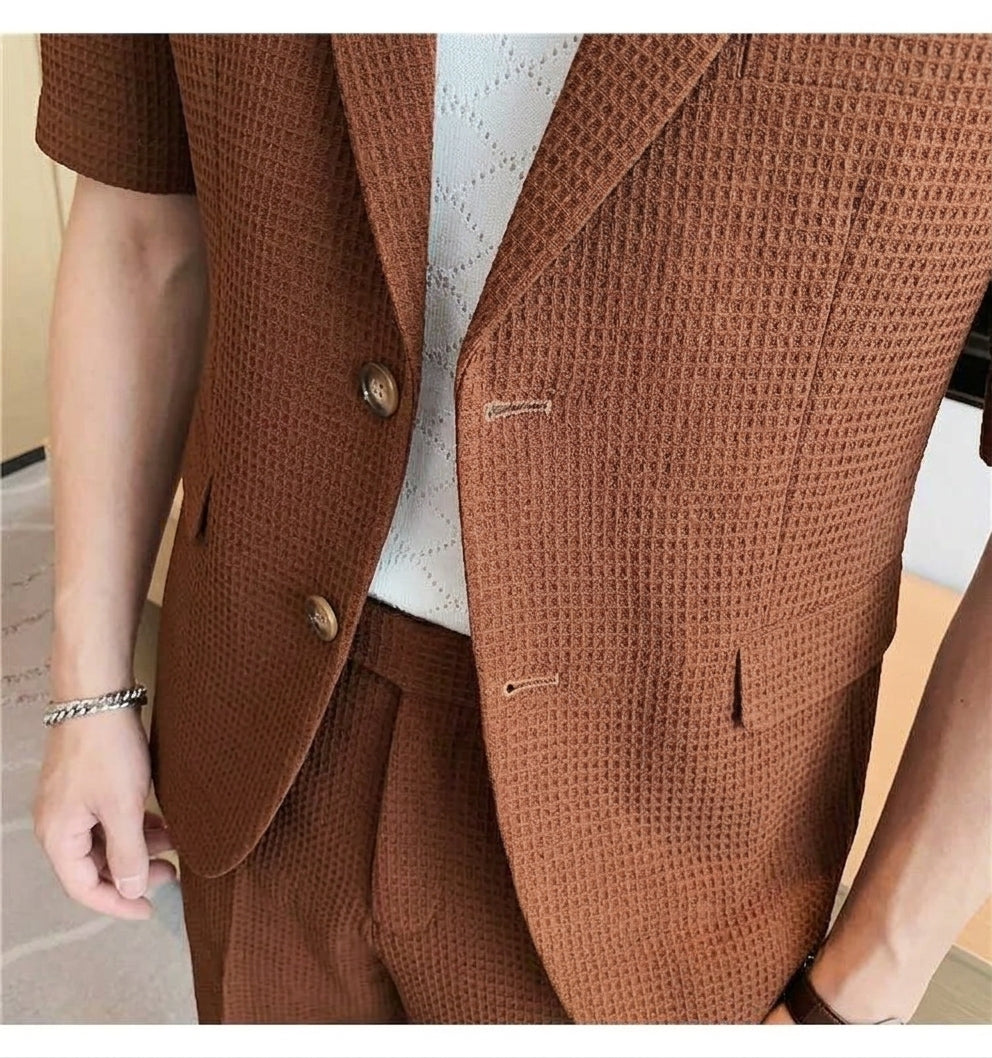 Men's Lapel Blazer & Shorts Set-Clothing Set-Azzella London