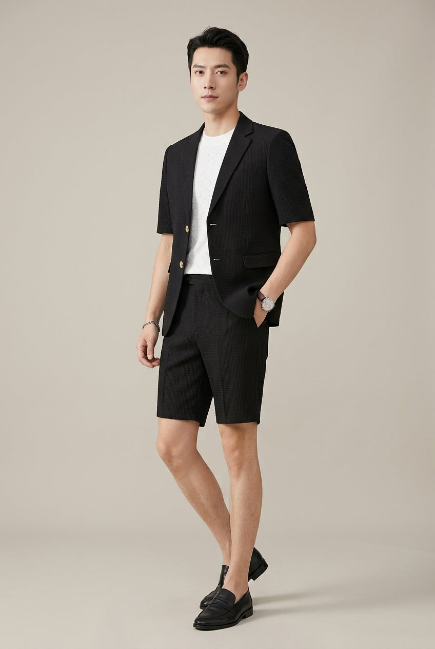 Men's Lapel Blazer & Shorts Set-Clothing Set-Azzella London
