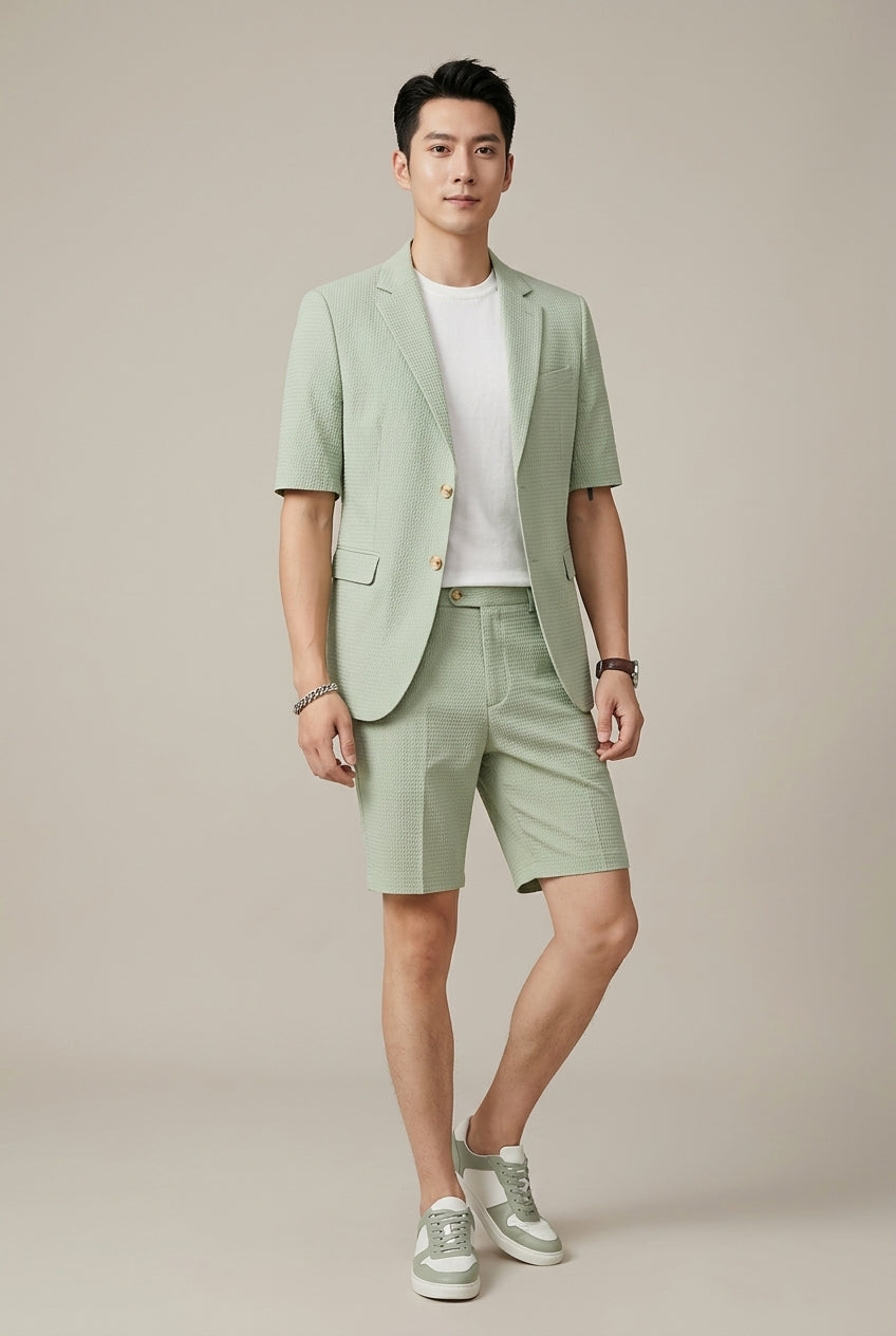 Men's Lapel Blazer & Shorts Set-Clothing Set-Azzella London