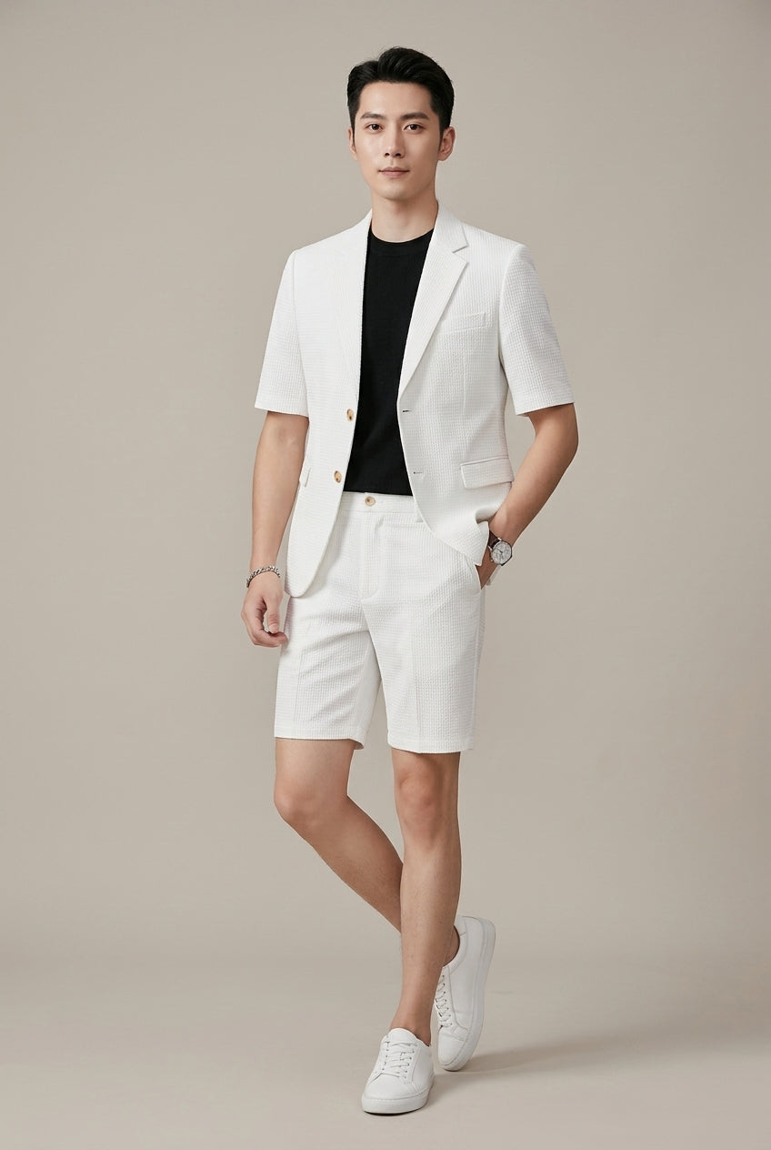 Men's Lapel Blazer & Shorts Set-Clothing Set-Azzella London