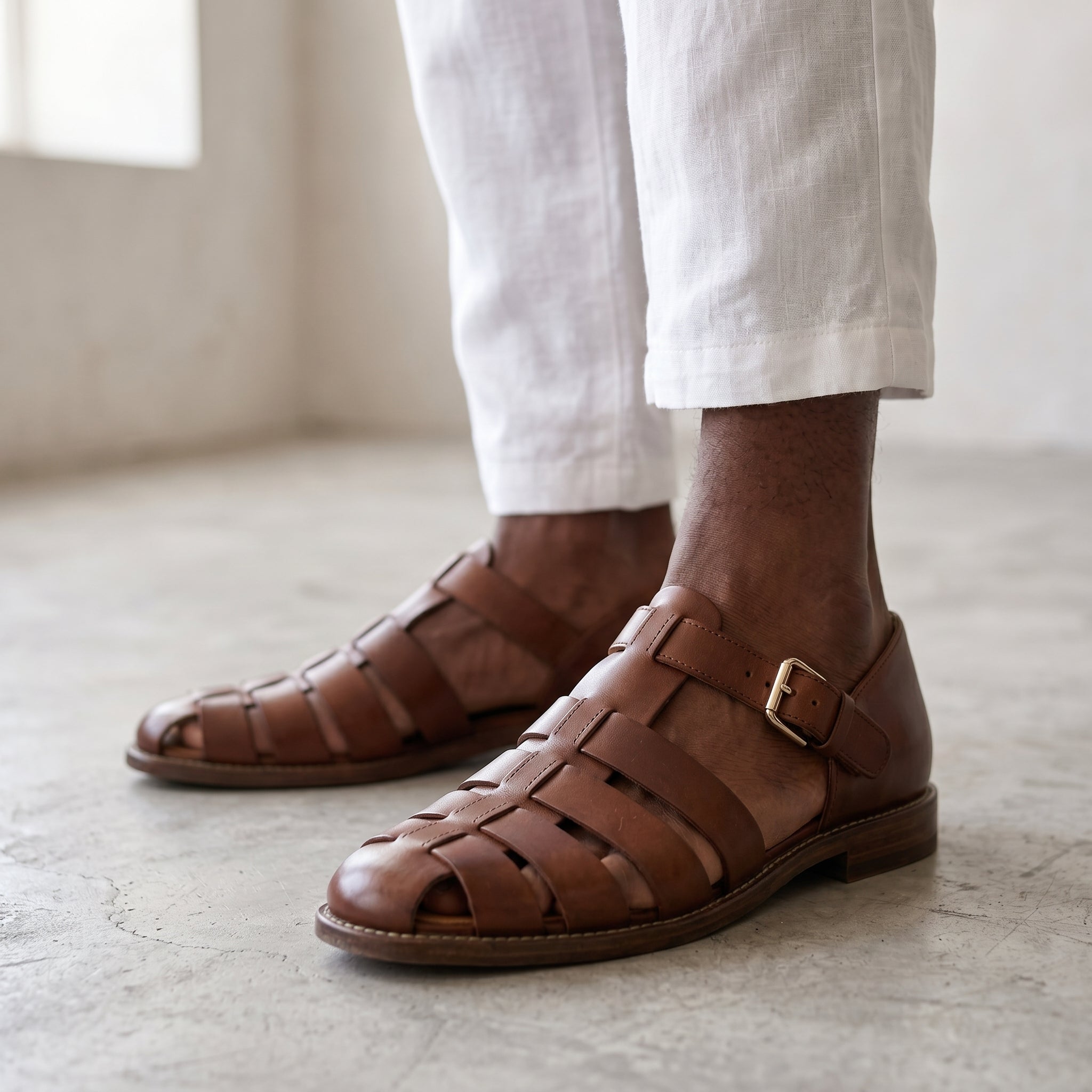 Men's Leather Fisherman Sandals-Azzella London