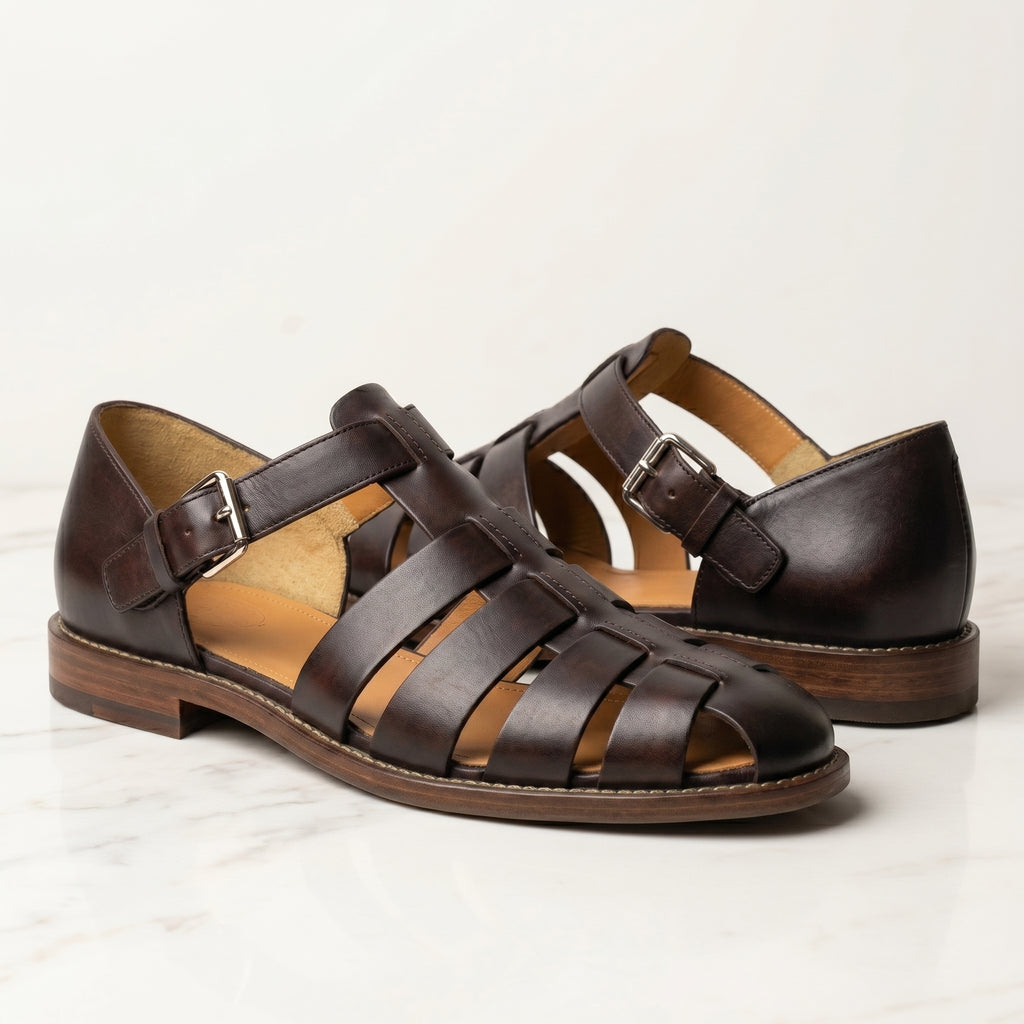Men's Leather Fisherman Sandals-Azzella London