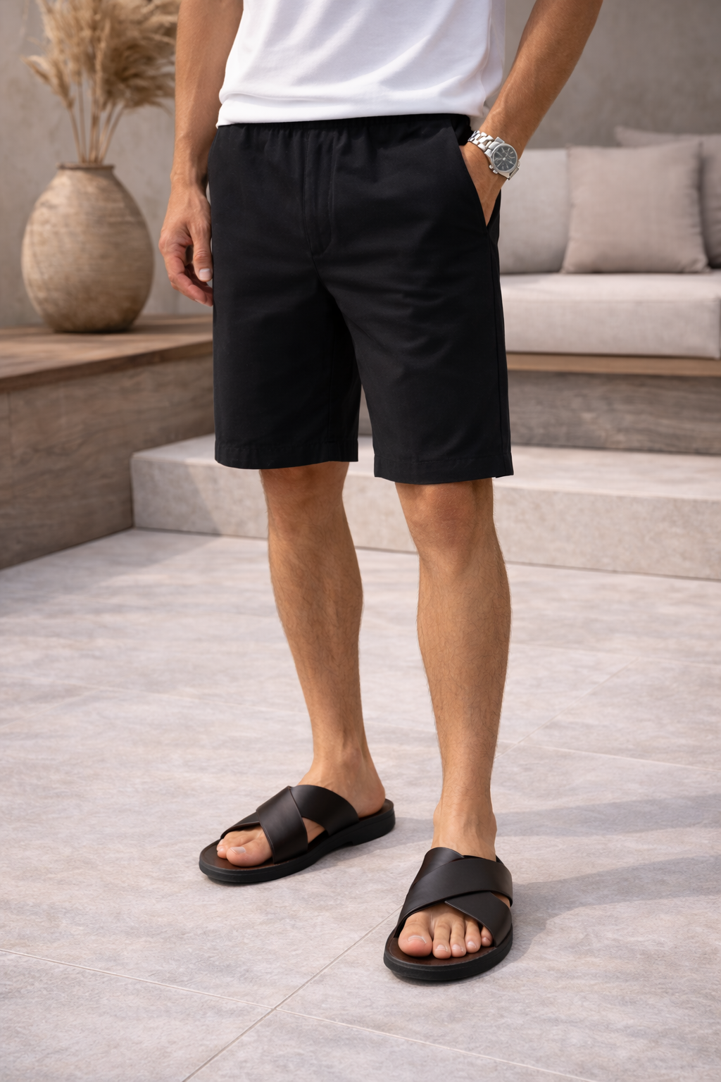Men’s Leather Slide Sandals Cross Strap Summer Comfort-Azzella London