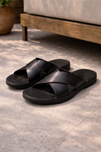 Men’s Leather Slide Sandals Cross Strap Summer Comfort-Azzella London