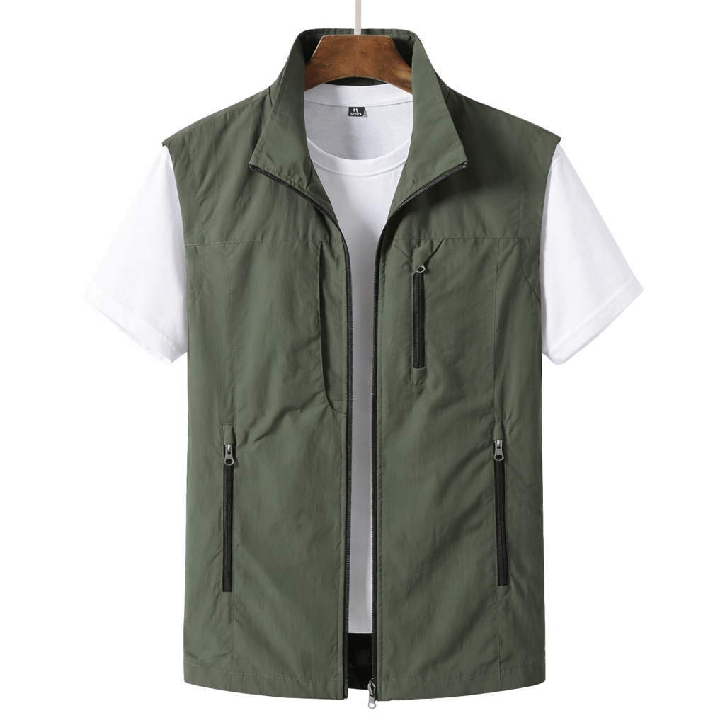 Men’s Lightweight Gilet Zip Front Utility Vest Casual Layer-Azzella London