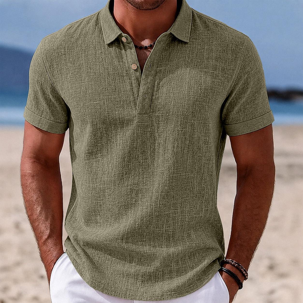 Men's Lightweight Linen Polo Shirt-Polo Shirt-Azzella London