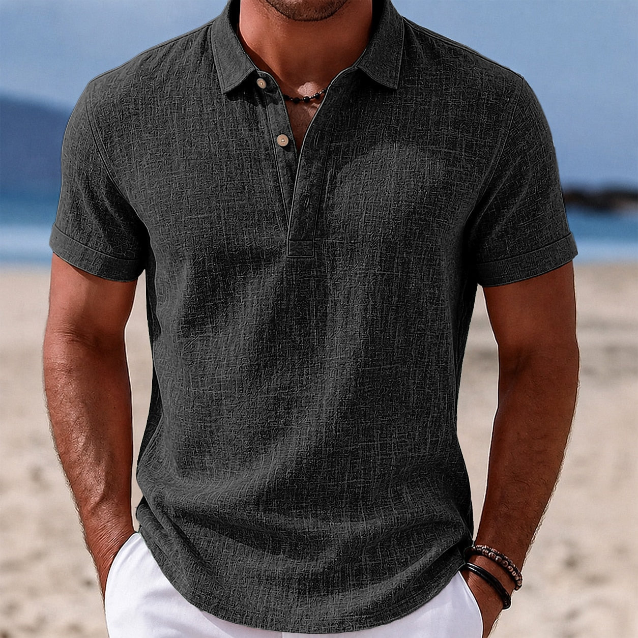 Men's Lightweight Linen Polo Shirt-Polo Shirt-Azzella London