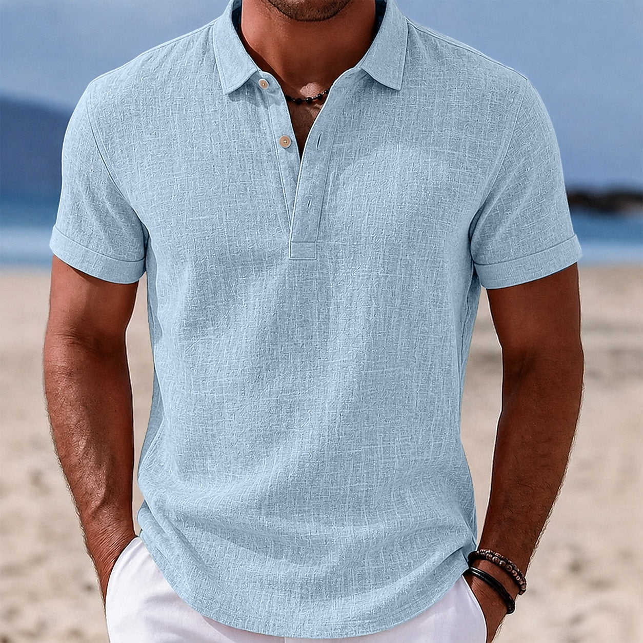 Men's Lightweight Linen Polo Shirt-Polo Shirt-Azzella London