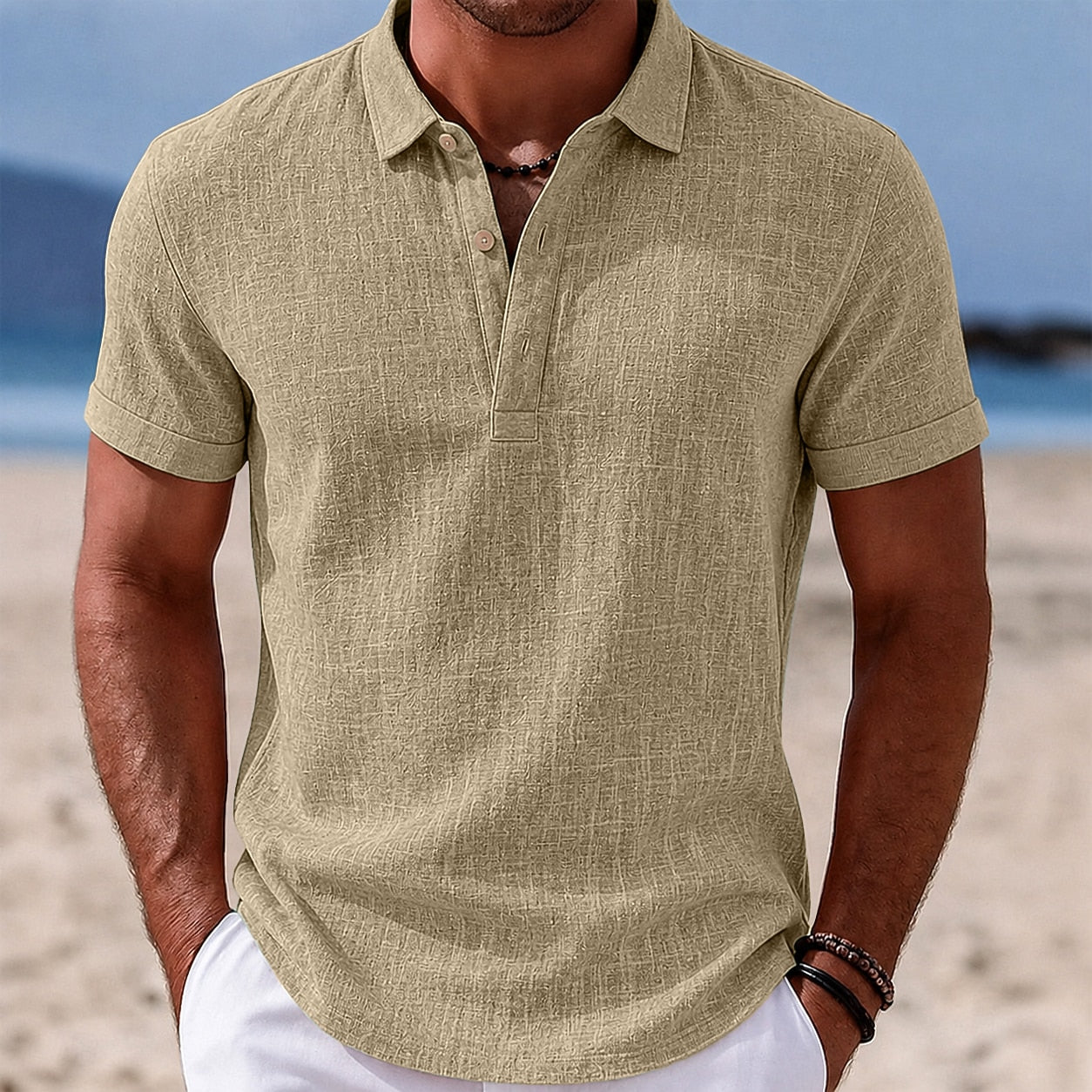 Men's Lightweight Linen Polo Shirt-Polo Shirt-Azzella London