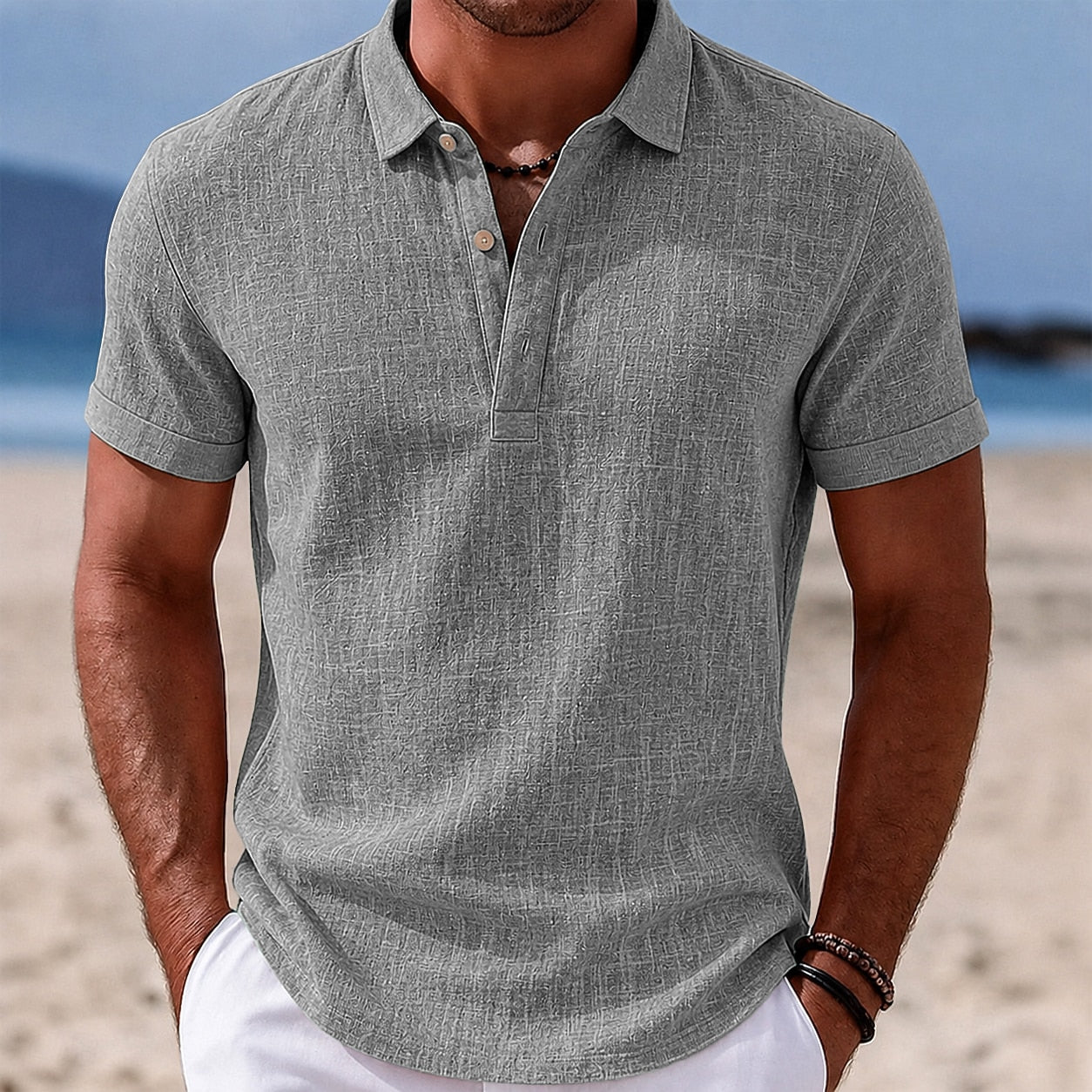 Men's Lightweight Linen Polo Shirt-Polo Shirt-Azzella London