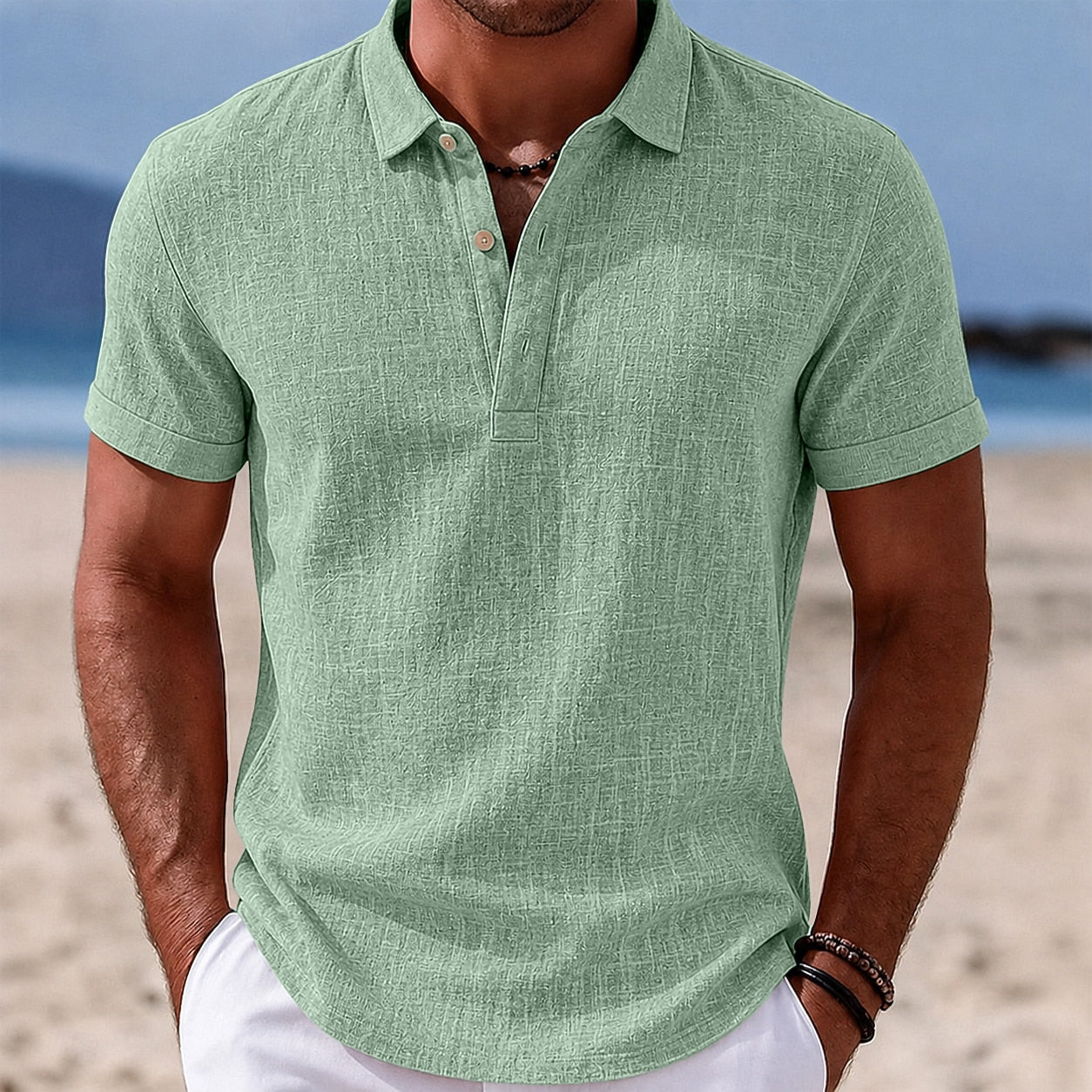 Men's Lightweight Linen Polo Shirt-Polo Shirt-Azzella London