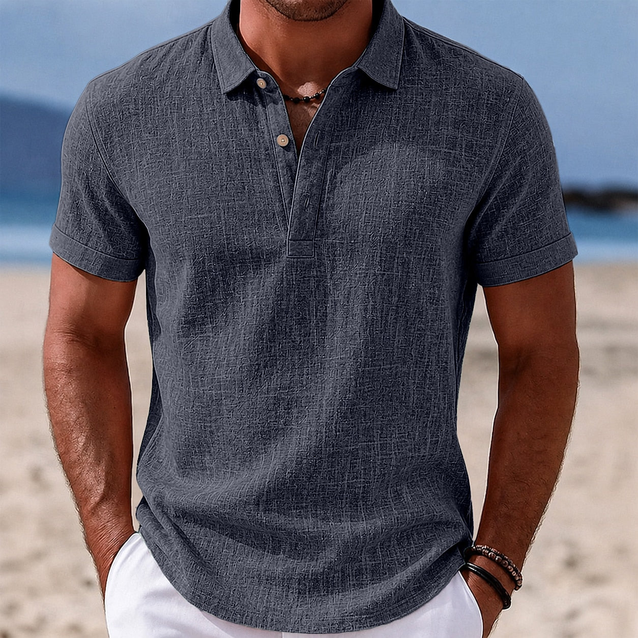 Men's Lightweight Linen Polo Shirt-Polo Shirt-Azzella London