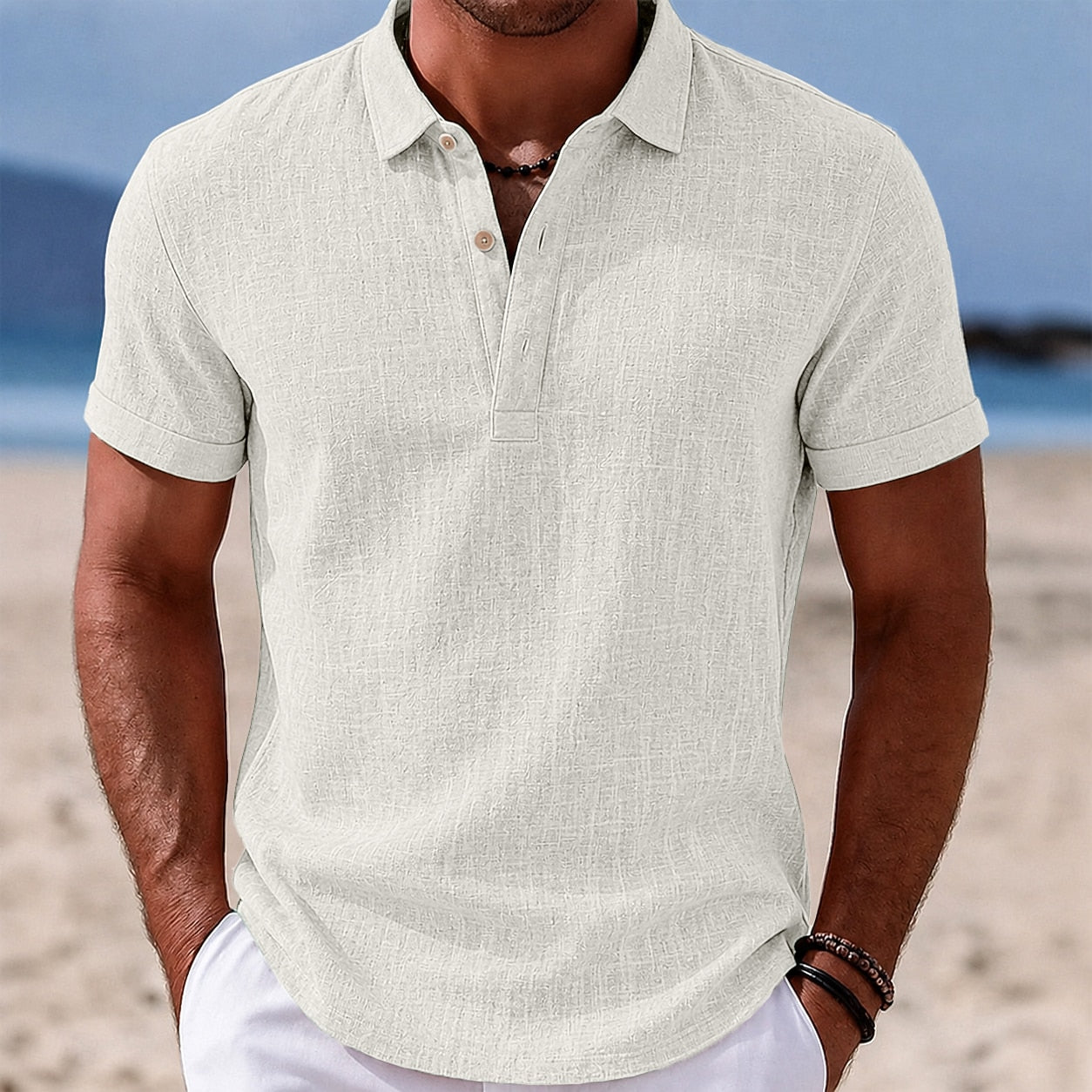 Men's Lightweight Linen Polo Shirt-Polo Shirt-Azzella London