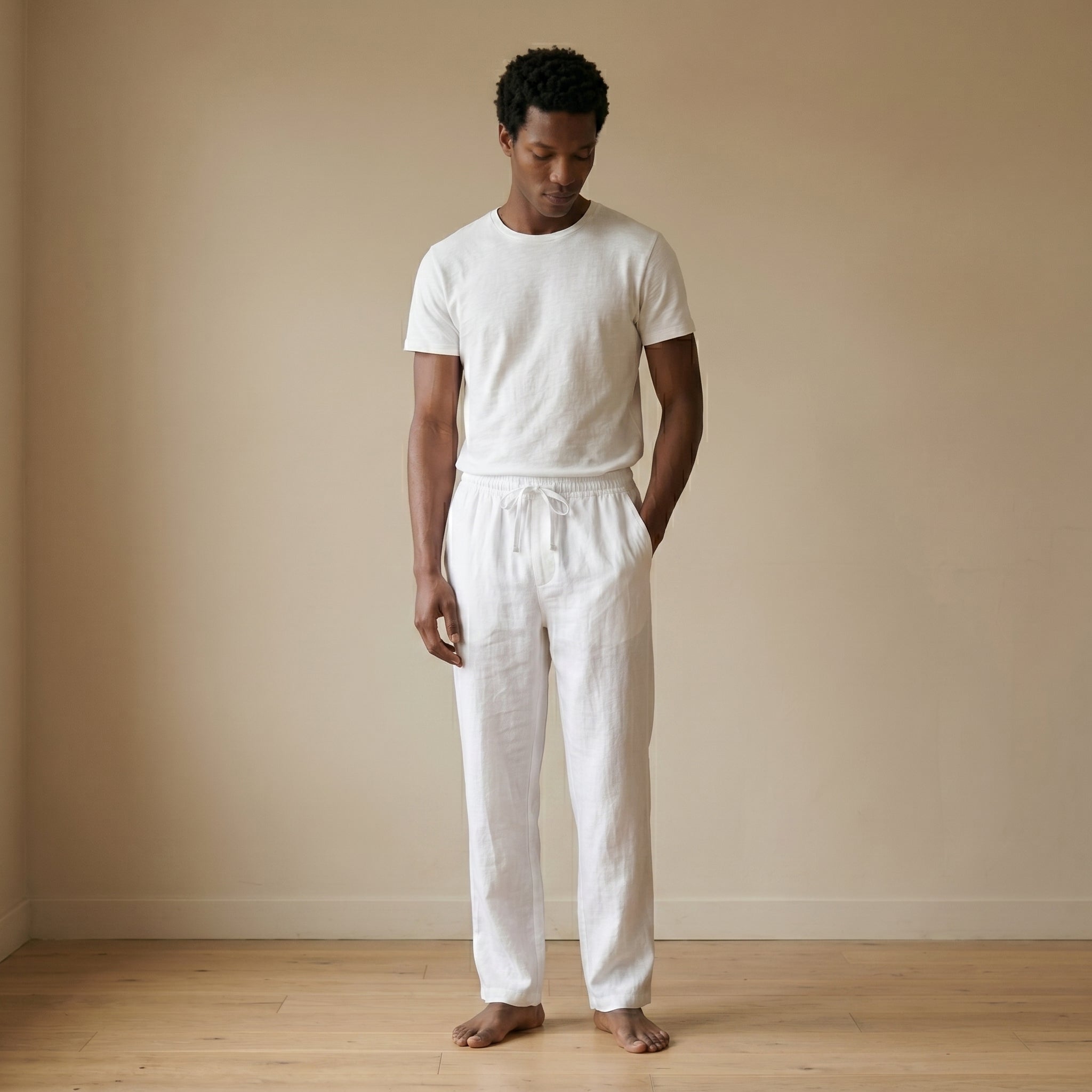 Men's Lightweight Linen Straight-Leg Trousers-Azzella London