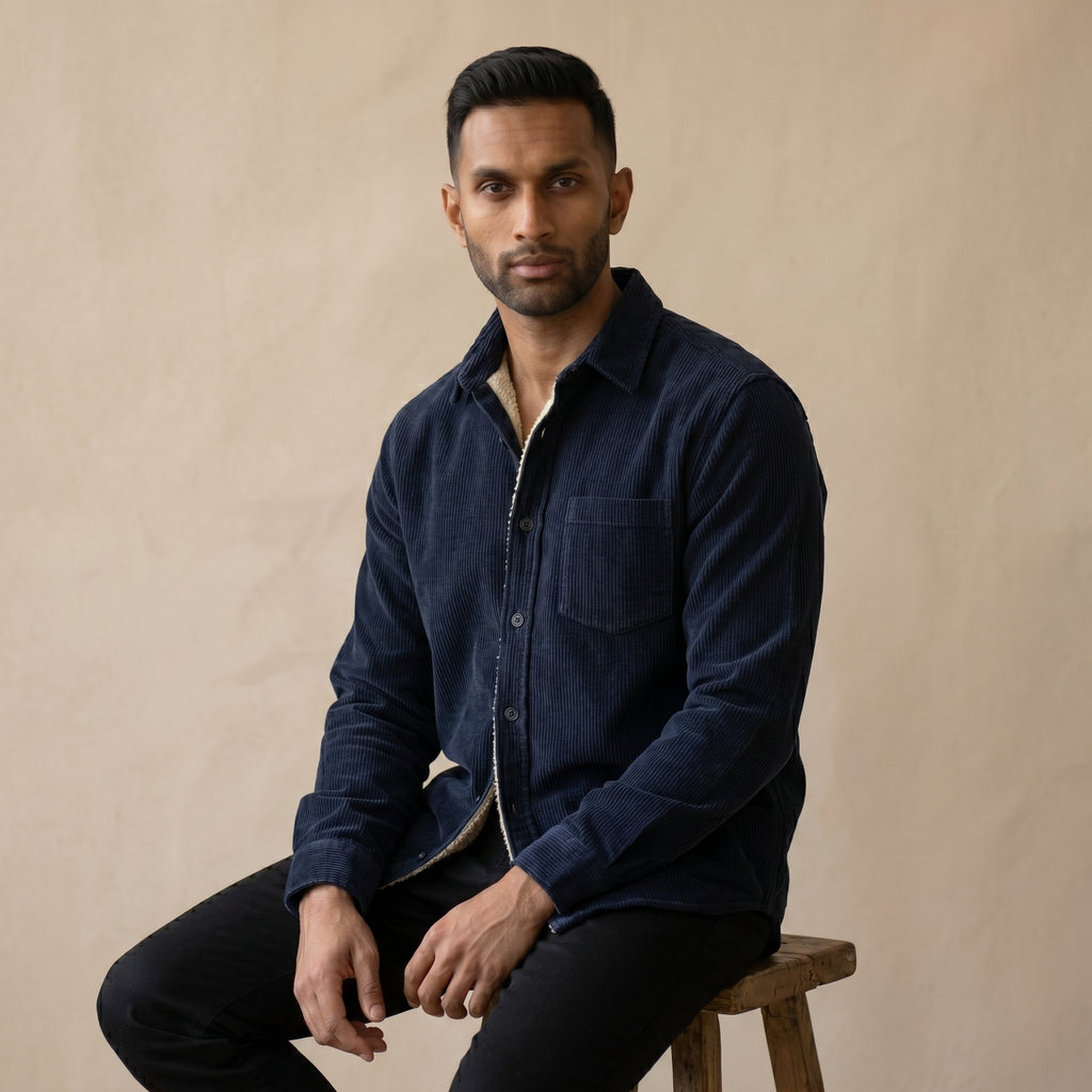 Men's Lined Corduroy Long-Sleeve Shirt-Azzella London