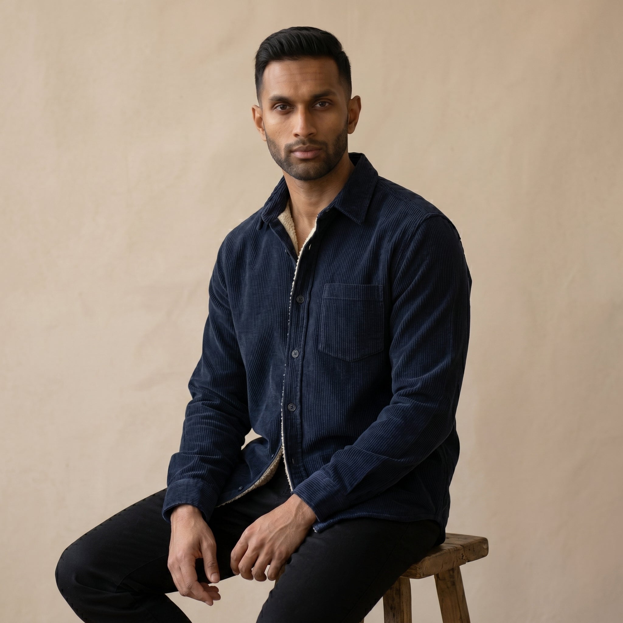 Men's Lined Corduroy Long-Sleeve Shirt-Azzella London