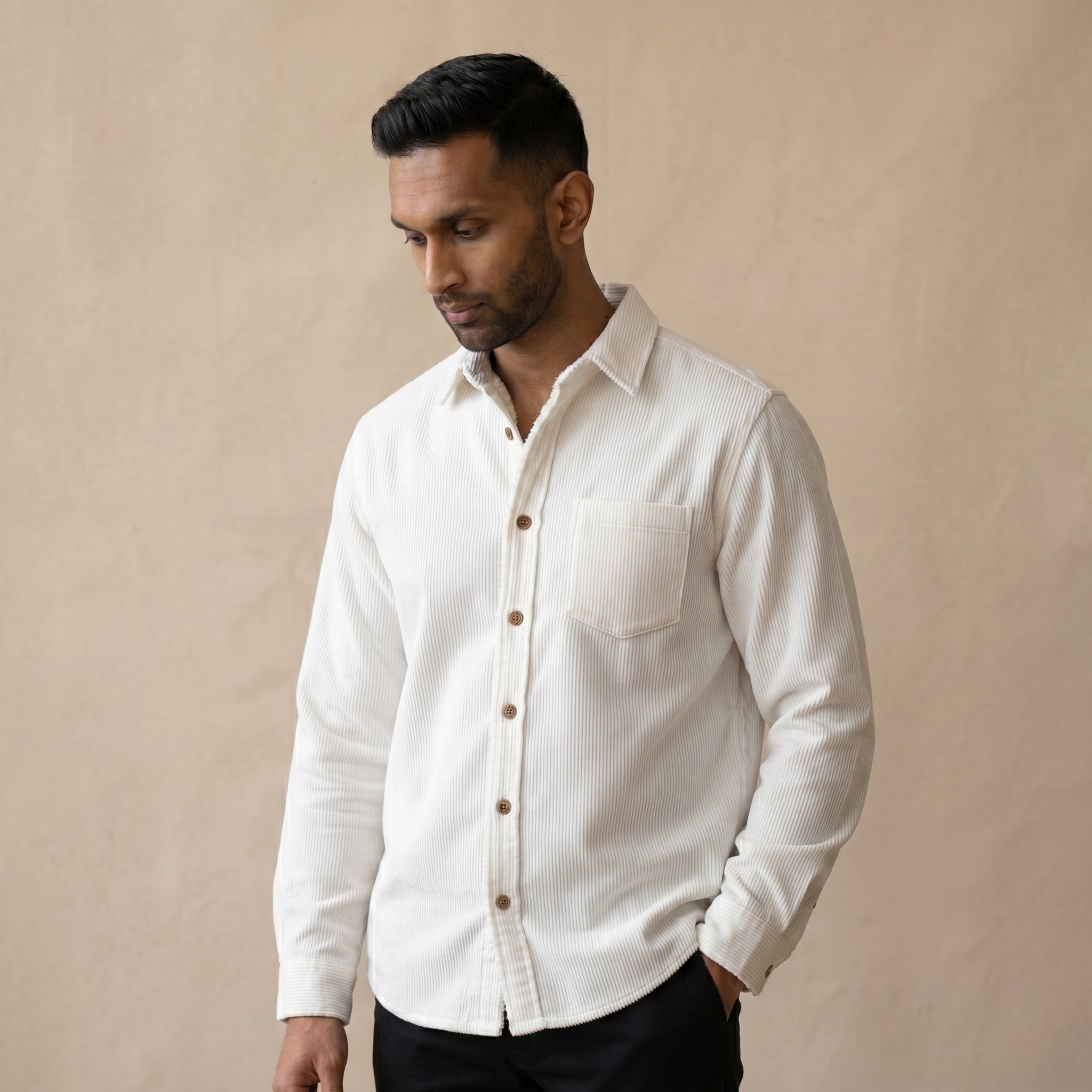 Men's Lined Corduroy Long-Sleeve Shirt-Azzella London