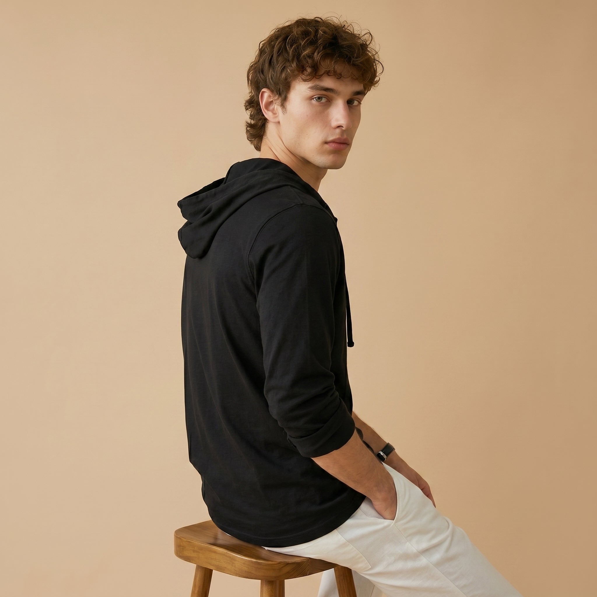 Men's Linen-Blend Hooded Shirt-Azzella London