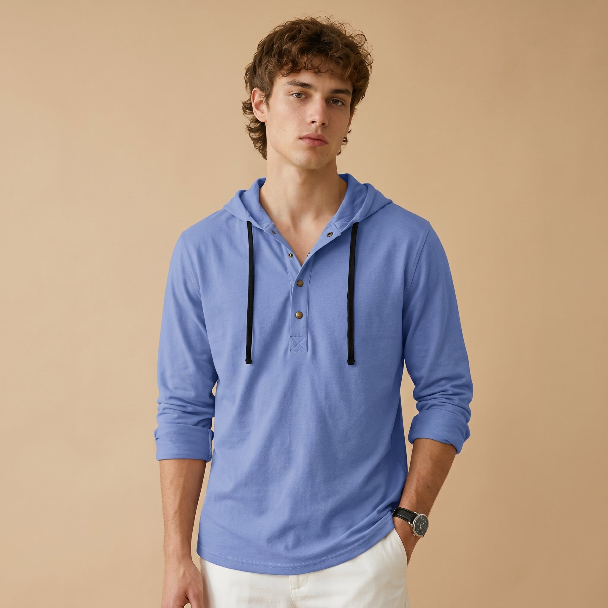 Men's Linen-Blend Hooded Shirt-Azzella London