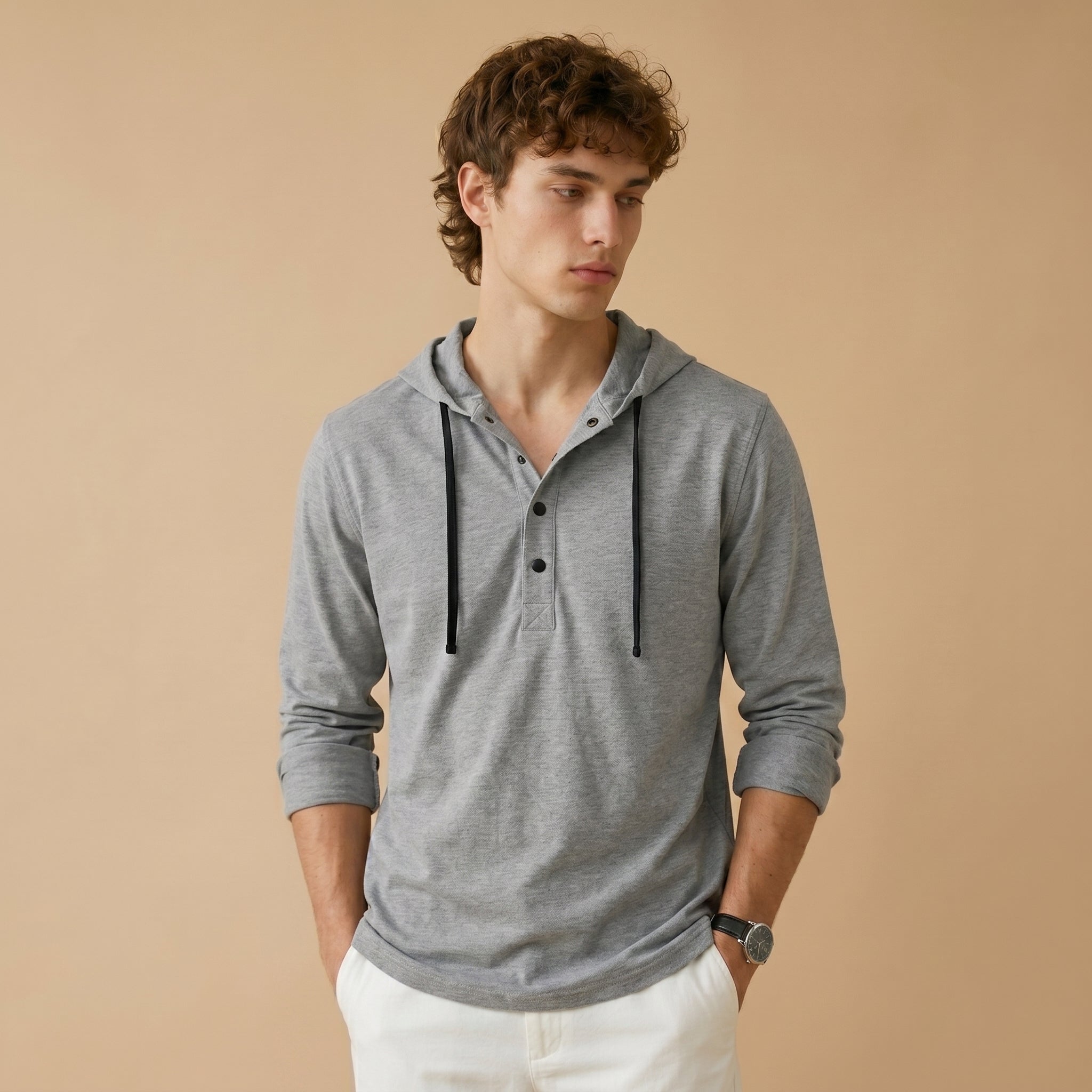 Men's Linen-Blend Hooded Shirt-Azzella London