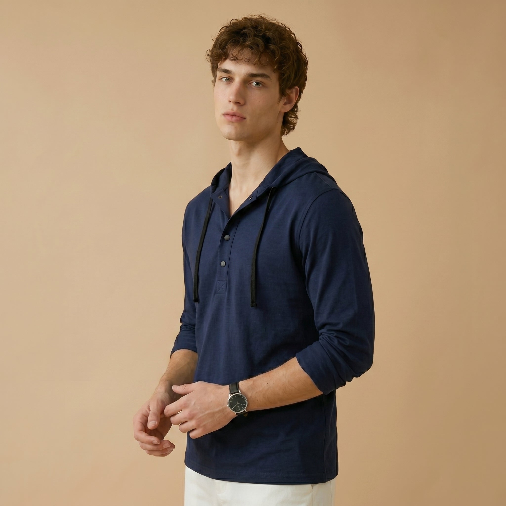 Men's Linen-Blend Hooded Shirt-Azzella London
