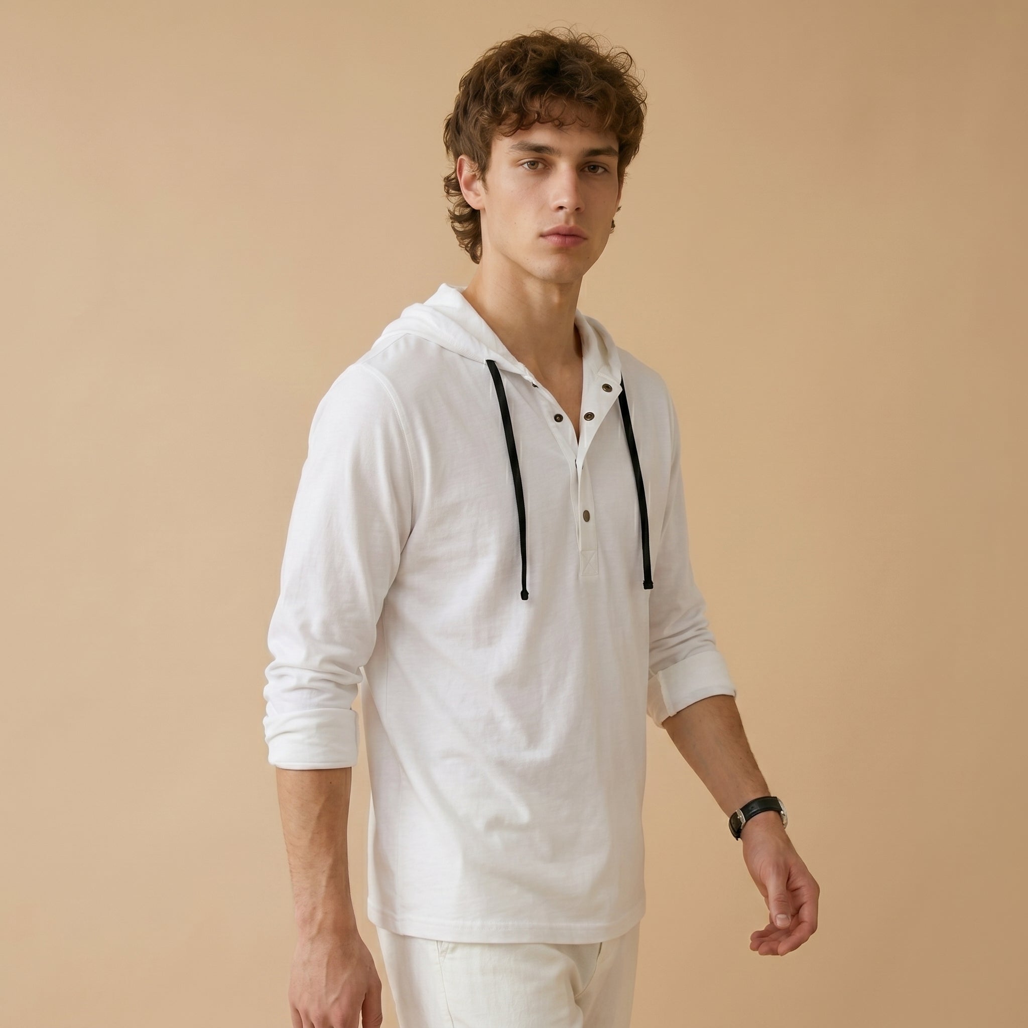 Men's Linen-Blend Hooded Shirt-Azzella London