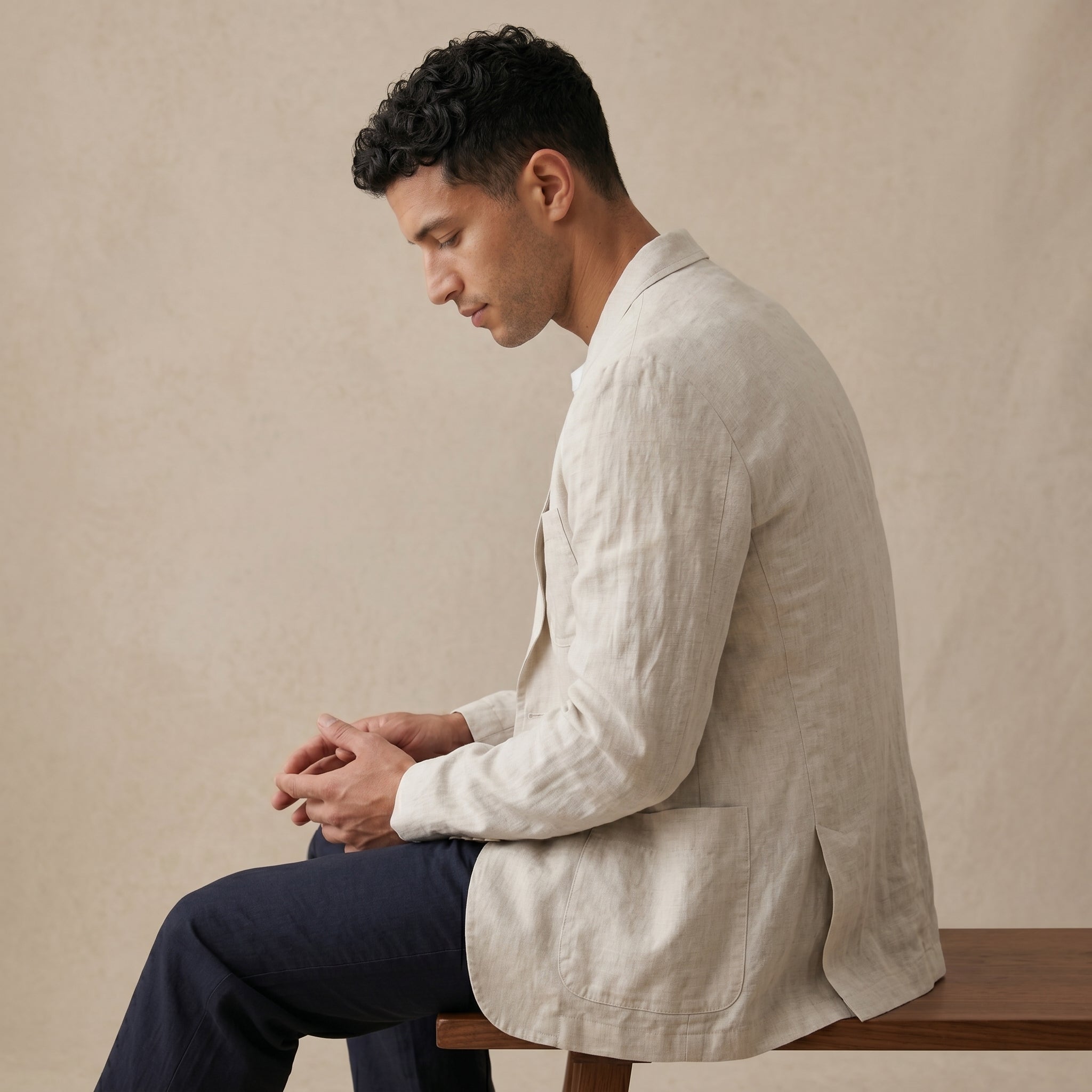 Men's Linen-Blend Tailored Jacket-Azzella London