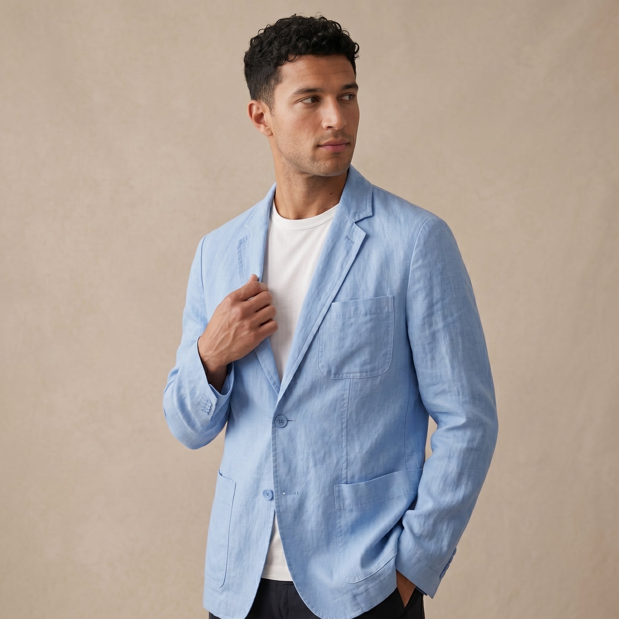 Men's Linen-Blend Tailored Jacket-Azzella London