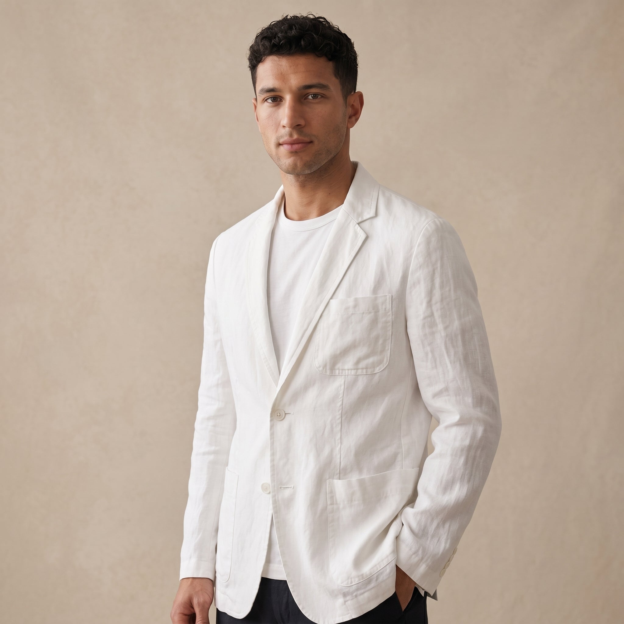 Men's Linen-Blend Tailored Jacket-Azzella London