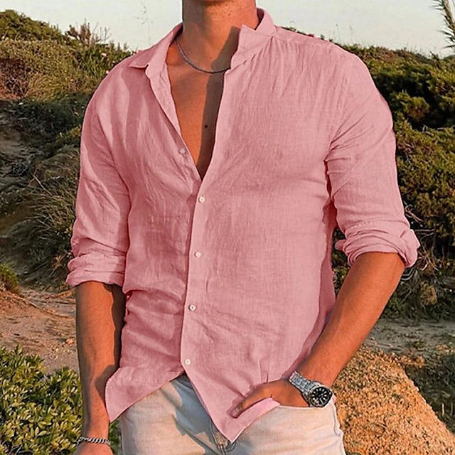 Men's Linen Long-Sleeve Shirt-Shirt-Azzella London