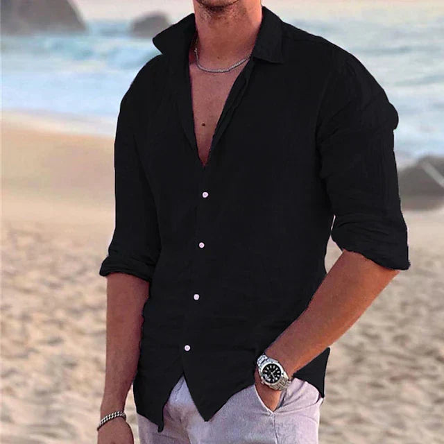 Men's Linen Long-Sleeve Shirt-Shirt-Azzella London